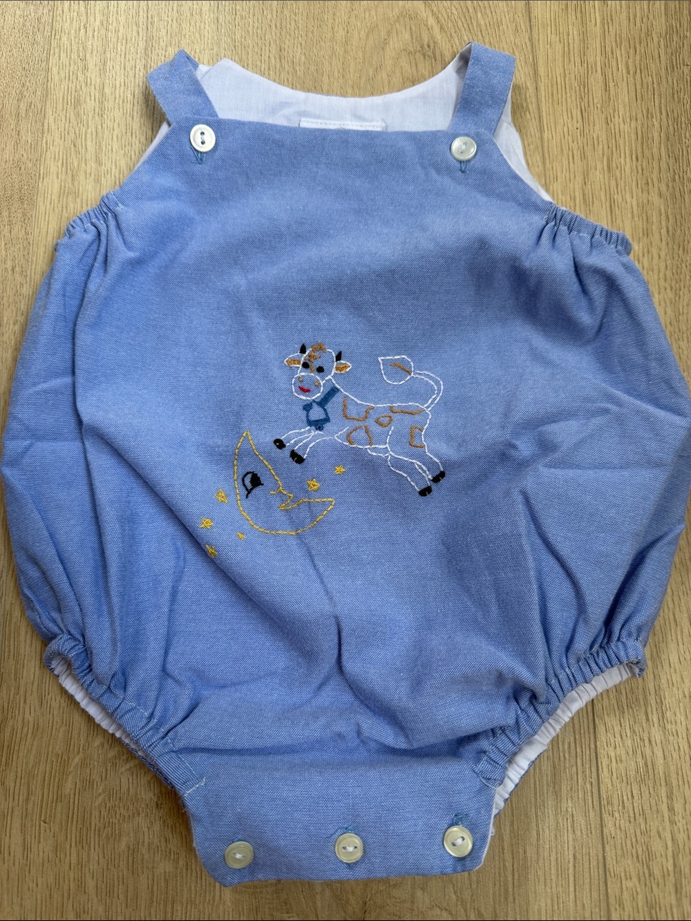 Proper Peony Blue Bubble with Embroidered Cow Jumps over the Moon